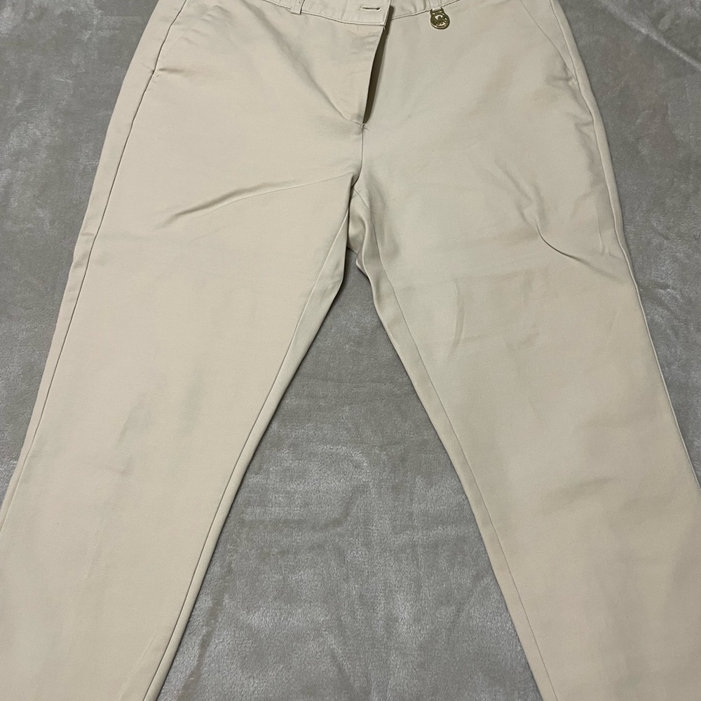 ✨Michael Kors✨ Beige Ankle Length Trousers with Gold Logo - Picture 2 of 4